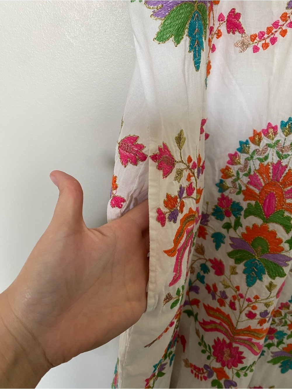 Nimo with love 100% organic cotton floral embroidered kaftan dress medium - Picture 5 of 9
